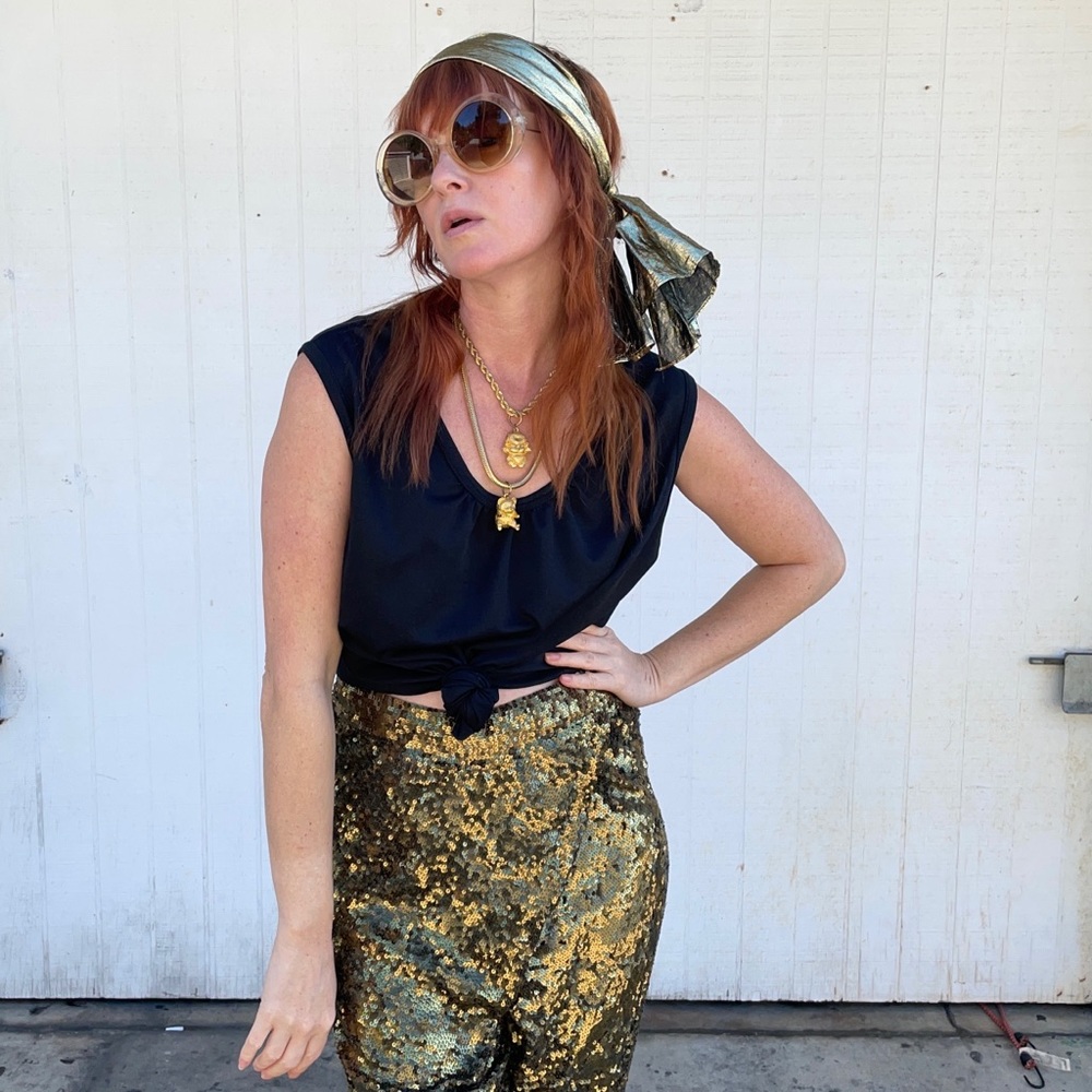 70s Black Disco Top Vintage Blouse - Picture 4 of 9